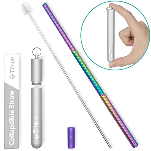 Reusable Collapsible Straw, Rainbow 9.25'' Stainless Steel Metal Straws, BPA-Free FDA Approved Drinking Reusable Straw & Portable Telescopic Straw with 1 Black Case, 1 Cleaning Brush, 1 Silicone Tip: Industrial & Scientific