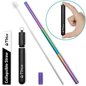 Reusable Collapsible Straw, Rainbow 9.25'' Stainless Steel Metal Straws, BPA-Free FDA Approved Drinking Reusable Straw & Portable Telescopic Straw with 1 Black Case, 1 Cleaning Brush, 1 Silicone Tip: Industrial & Scientific