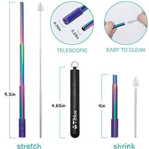 Reusable Collapsible Straw, Rainbow 9.25'' Stainless Steel Metal Straws, BPA-Free FDA Approved Drinking Reusable Straw & Portable Telescopic Straw with 1 Black Case, 1 Cleaning Brush, 1 Silicone Tip: Industrial & Scientific